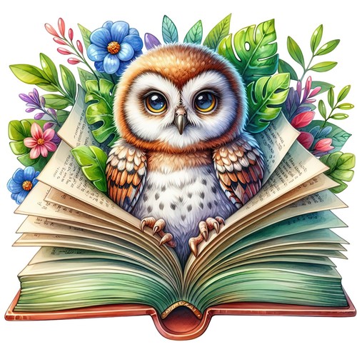 Sticker eule mit buch - eule,