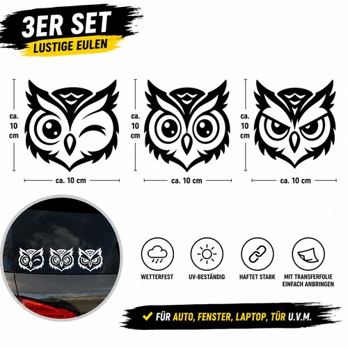 Aufkleber 3er set eulen - 3er,